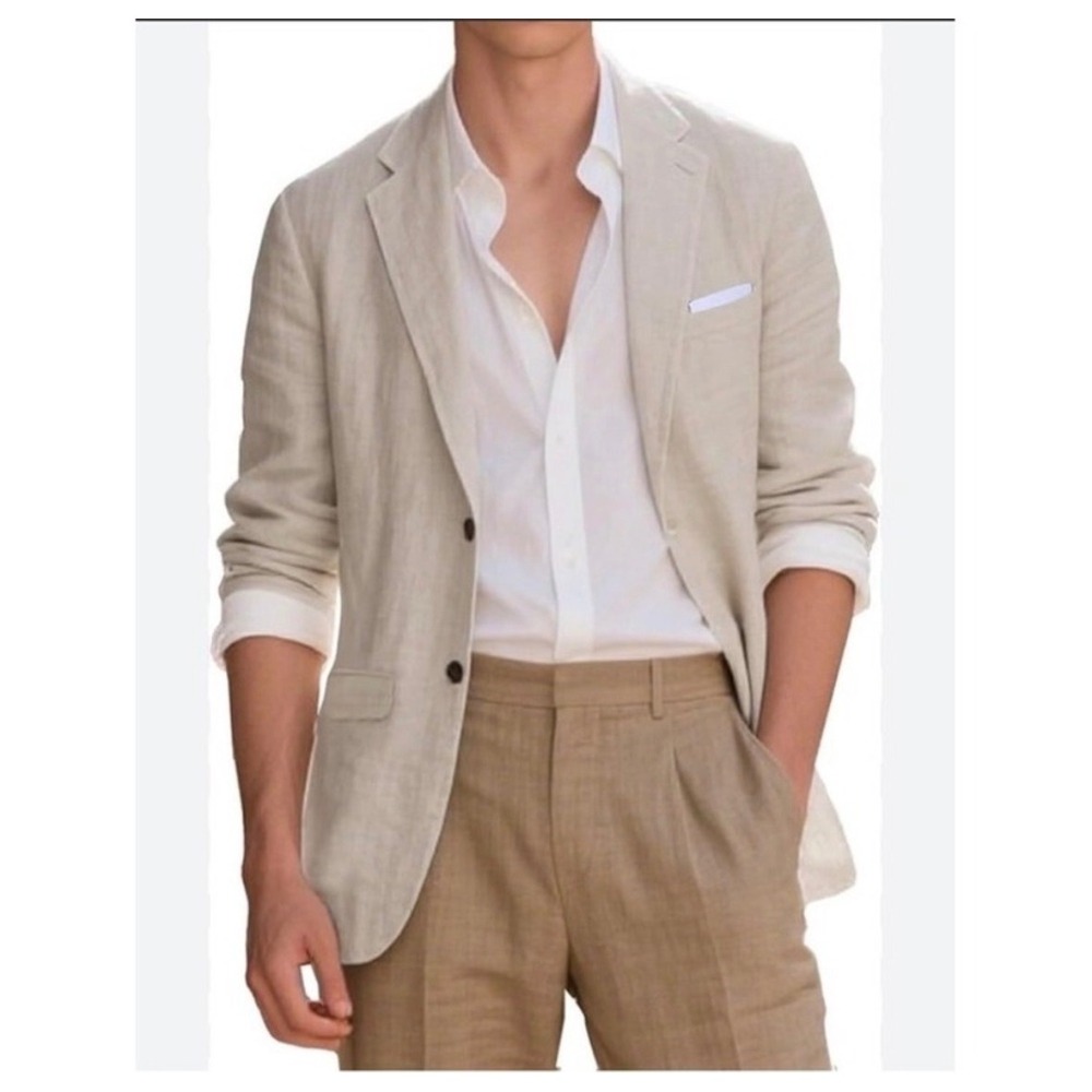 Club Room 2 Button-Front 100% Linen Blazer Mens M Beige Preppy Old Money